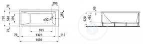 LAUFEN Pro Vaňa s konštrukciou a čelným panelom pravým, 1600 mm x 700 mm, biela H2339560000001