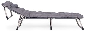 Polohovateľné skladacie lehátko s poduškou sivej farby