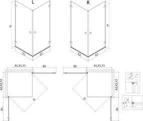 Mexen Lunar-B Duo výklopný sprchový kút 90 x 90 cm, číre sklo, čierna matná, 832-090L-090P-70-00