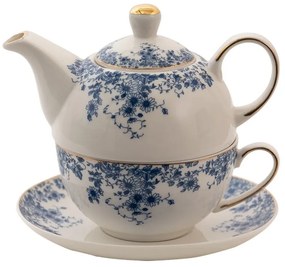 Porcelánový tea for one s modrými kvety Blue Flowers - 16*15*15 cm / 400ml / 250ml