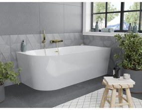 Mexen Mia, voľne stojaca rohová vaňa pravá 140 x 75 cm, biela, zlatý matný prepad, 52691407500P-55