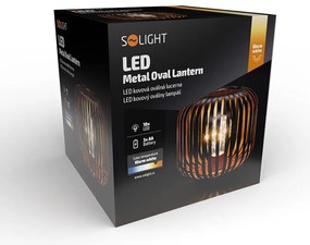 SOLIGHT Kovový oválny lampáš so žiarovkou micro LED, teplá biela, medená, 3xAA, 18cm