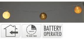 Svetelná LED reťaz Raffia, 360 cm, 12 gulí pr. 6 cm, časovač