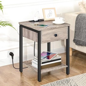 Noční stolek Vasagle Ferira 40 cm s nabíjecí stanicí černý/šedý