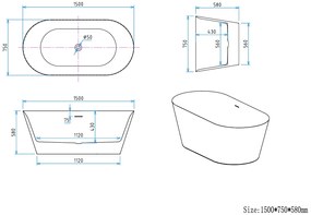 Erga Molly, voľne stojaca vaňa 150x75 cm + odtoková zátka, biela lesklá, ERG-Molly-150075-WH-WH