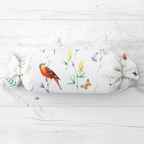 Biante Vankúš valec bonbon Sandra SA-392 Lúčne kvietky s vtáčikmi 15x40 cm