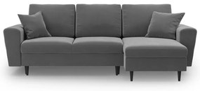 Svetlosivá zamatová rozkladacia/s úložným priestorom rohová pohovka Kyoto – Cosmopolitan Design