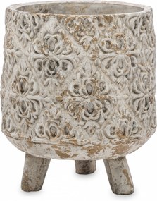 kvetináč betonový s ornamentom na nožičkách smotanový menší 20x18x18cm Barva: smotanový, Velikost: 20x18x18