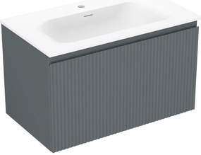 Mexen Rivel, kúpeľňová skrinka 80 cm s umývadlom Vela, 1 zásuvka, drážkovaná, grafitová matná/biela matná, 91A20-08047-1-BF66-W23M01