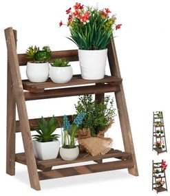 Drevený skladací stojan a rebrík na kvety RelaxDays RD26326, tmavohnedý (Veľkosť M)