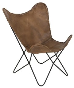 Hnedá kožená stolička BUTTERFLY - 75 * 87 * 86 cm