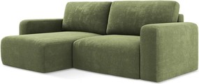 Zelená ženilková rozkladacia/s úložným priestorom rohová pohovka (ľavý roh/s leňoškou) Kona – Makamii