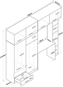 Sada dětského nábytku Baren s psacím stolem, šatní skříní a regálem bílá/ořech