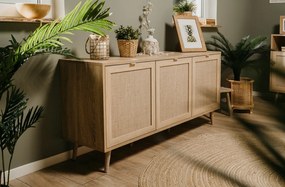 Široká skrinka 3-dverová Bali, dub sonoma/výplet