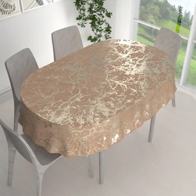 Biante Veľký zamatový oválny obrus Isabela IBL-016 Zlatý mramor na púdrovo béžovom 240x280 cm