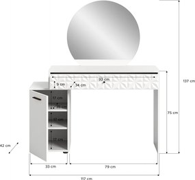 Toaletný stolík so zrkadlom Prismo, biely