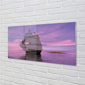 Obraz na skle Fialové neba ship sea 120x60 cm