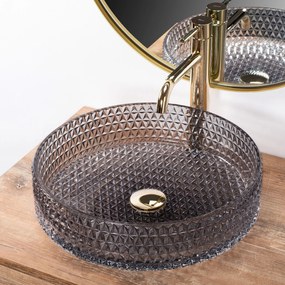 Rea Cristal, sklenené umývadlo na dosku 390x390x95 mm, dymové sklo-nikel brúsený, REA-U8880