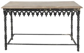Čierny antik kovový stôl s drevenou doskou Basten - 121*45*81 cm