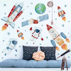 Gario Detská nálepka na stenu Solar system - Zem, mesiac, astronauti, satelit a rakety