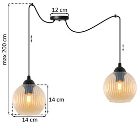 Závesné svietidlo Riffle Round Spider, 2x medové sklenené tienidlo