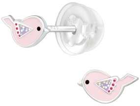 Detské strieborné náušničky premium Vtáčik ružový, puzetové