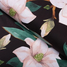 Biante Bavlnený štvorcový obrus Sandra SA-300 Kvety magnólie na čiernom 80x80 cm