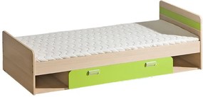 Jednolôžková posteľ s úložným priestorom Lorento - jaseň coimbra / zelená limetka