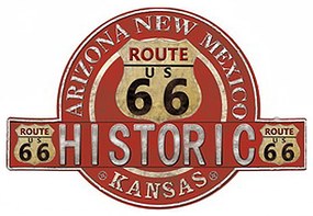Červená nástenná kovová ceduľa Historic Route 66 - 50*1*34 cm