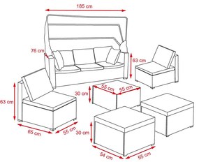 Ratanový sofa set so skladacou strieškou BELVEDERE - Hnedá / Sivá