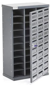 Skrinka na mobilné telefóny PAUSE, 30 priehradiek, cylindrický zámok, tmavošedá