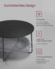 Kruhový konferenčný stolík s priemerom 75 cm, atramentovo čierny - bridlicovo šedý