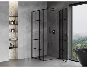 Mexen Mist-B, 1-krídlový výklopný sprchový kút, pravý, 100 x 100 cm, číre sklo-čierna mriežka, 8A2T-100-100-70-77-P