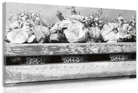 Obraz čiernobiele kvety v bedničke bez srdiečka - 120x80