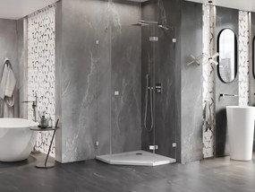 Mexen Lunar, výklopný päťuholníkový sprchový kút pravý 100 x 100 cm, 8mm číre sklo, chrómový profil, 831-100P-100L-01-00-P