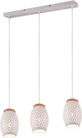 Závesné stropné osvetlenie Bidar 71 cm, biely kov/drevo, 3 svietidlá%