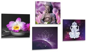 Set obrazov Feng Shui vo fialovom prevedení Varianta: 4x 60x60
