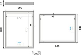 Nimco Biele LED zrkadlo 600x800 s dvoma dotykovými senzormi - ZPB 13002VX-05