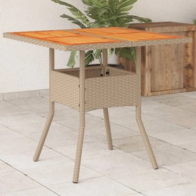Záhradný stôl béžový 80x80x75 cm polyratan akáciové drevo 368133