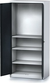 Policová dielenská skriňa 2-dverová MECHANIC, 3 police, 920 x 500 x 1950 mm, grafiitové dvere