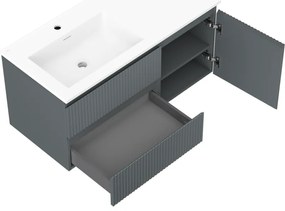 Mexen Rivel, kúpeľňová skrinka 100 cm s ľavým umývadlom Otis, 2S, 1D, drážkovaná, grafitová/biela matná, 91A23-10047-3-BBFFF66-W18L01