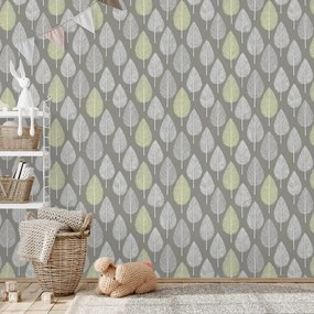 Tapeta sivé a zelené listy na sivom pozadí