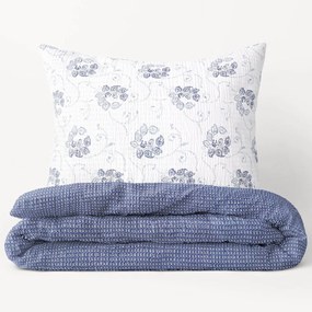 Goldea krepové posteľné obliečky - vzor 953 tmavo modré kvetované ornamenty s geometrickými tvarmi 140 x 200 a 70 x 90 cm
