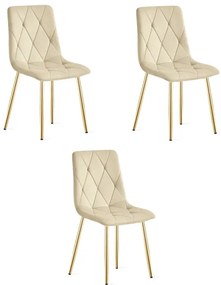Set troch jedálenských stoličiek LIBRA zamatové, svetlobéžové / zlaté nohy (3 ks)