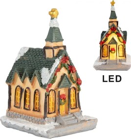 Dekorácia malinký svietiaci béžový domček kostol Manon LED - 5*5*5 cm