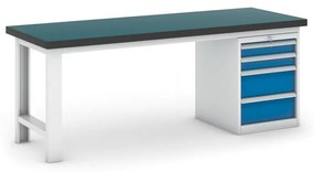 Pracovný stôl do dielne GB so zásuvkovým boxom na náradie, 4 zásuvky, 2100 mm