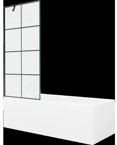 Mexen Cubik obdĺžniková vaňa 150 x 70 cm s obkladom a 1-krídlovou sprchovou zástenou 80 cm, Čierny vzor - 550315070X9508007077