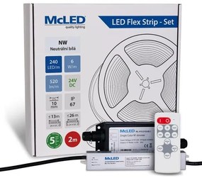 McLED  LED páska - sada 2 m + Prijímač Nano IP67, 240 LED/m, NW, 6 W/m, DC 24V, 520 lm/m, CRI90, IP67, 10 mm, vodič 3 m ML-126.033.90.S02002