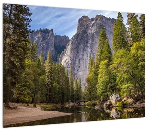 Sklenený obraz - Pod Yosemite skalou (70x50 cm)