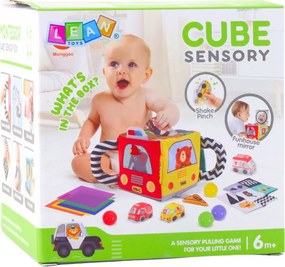 LEAN Toys Mäkká senzorická kocka so zrkadlom autíčka a dopravné značky pre bábätká